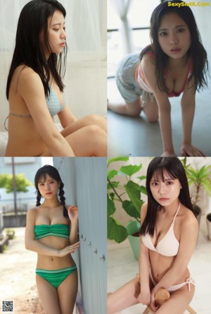 A woman in a white bikini posing for a magazine.