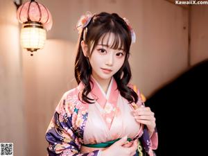 A woman in a kimono posing for the camera.