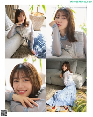 A woman in a white dress posing for a magazine.