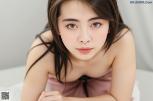 A naked asian woman standing in a room with a window.