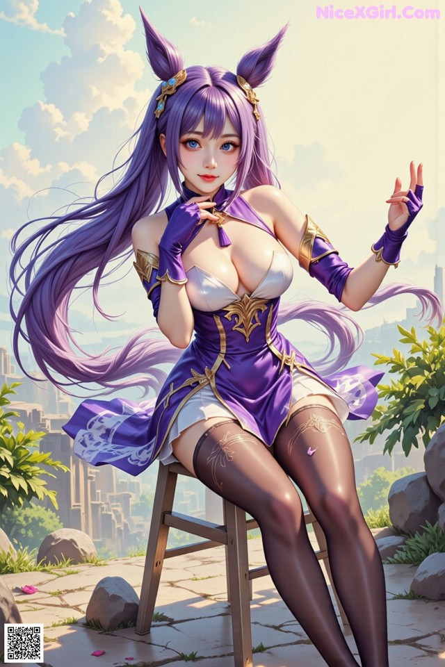 Hentai - Sovereign of Lightning in Exquisite Garb Set.2 20250126 Part 20 No.f49dde A woman with long purple hair sitting on a chair.