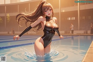 A woman in a bathing suit is standing in a pool.