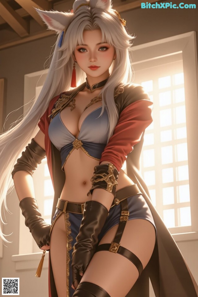 Hentai - Exotic Allure of the Untamed Lands Set.1 20250124 Part 6 No.b3ce9d A woman with long white hair wearing a cat ears headband.