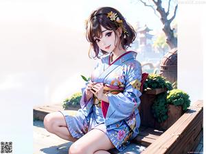 A woman in a kimono sitting on a window sill.