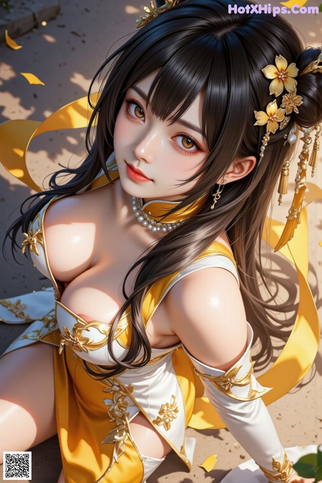 Hentai - The Frozen Elegance That Melts Starlight Set.2 20250106 Part 17 No.e581c3 A woman in a yellow and white outfit sitting on the ground.