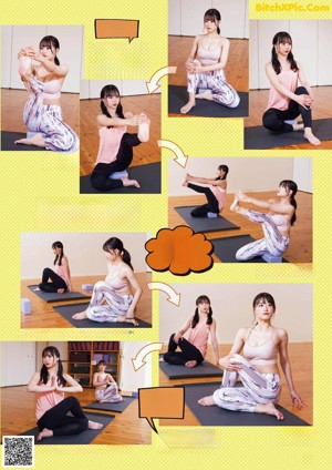 A woman doing yoga poses in a yoga studio.